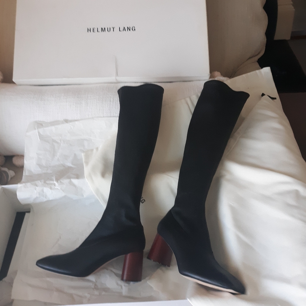 Helmut Lang Black and Brown Heeled Boots